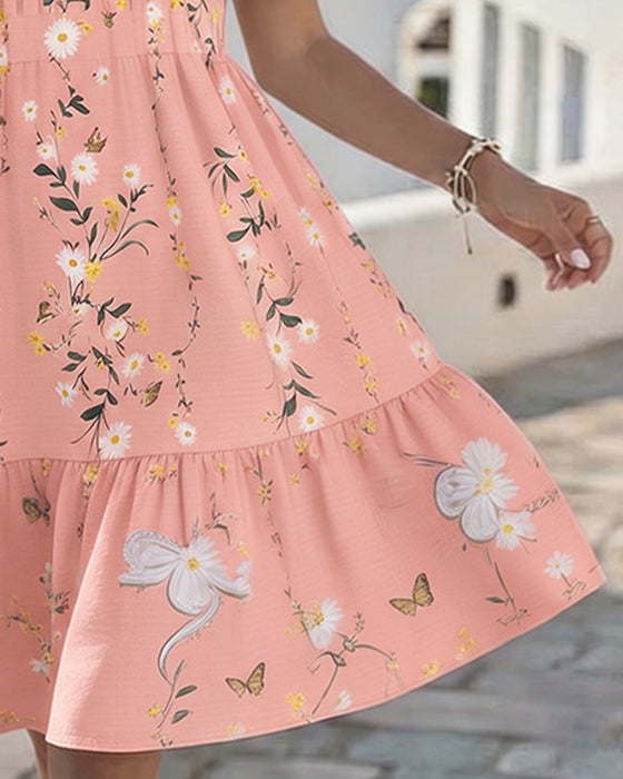 Daisy Lace Short Sleeve Vacation Dress