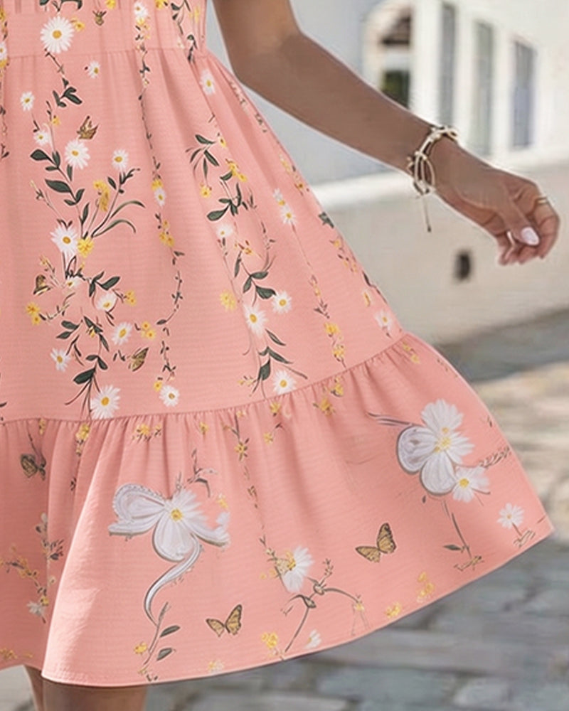 Daisy Lace Short Sleeve Vacation Dress