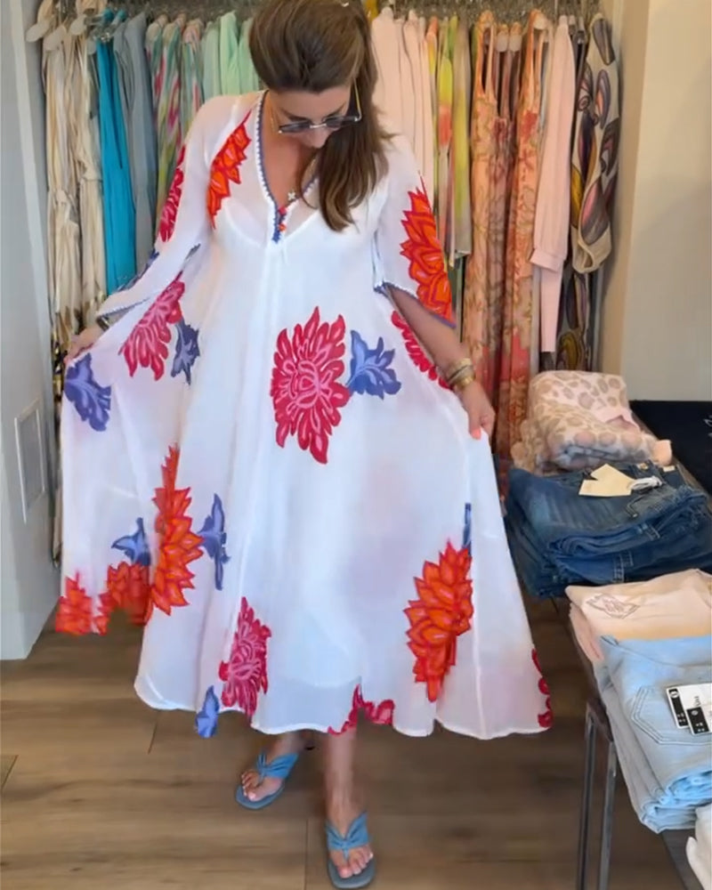 Colorful Large Floral Loose Long Dress