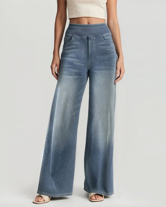 High-Waisted Washed Loose Baggy Casual Denim