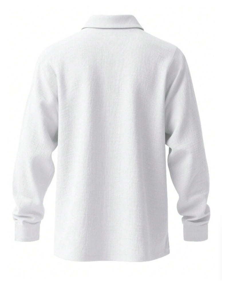 Men's Lightweight Loose Linen Long Sleeve Polo Shirt
