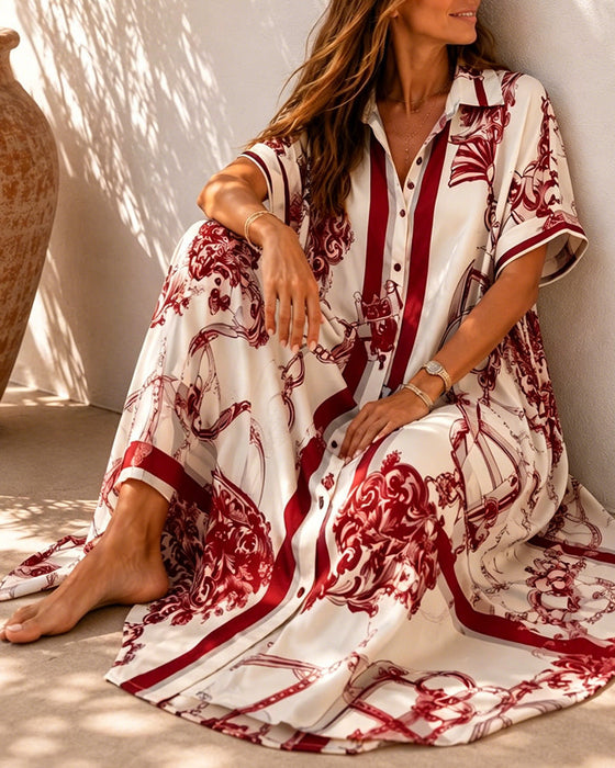 Vintage Scrollwork Lapel Shirt Dress