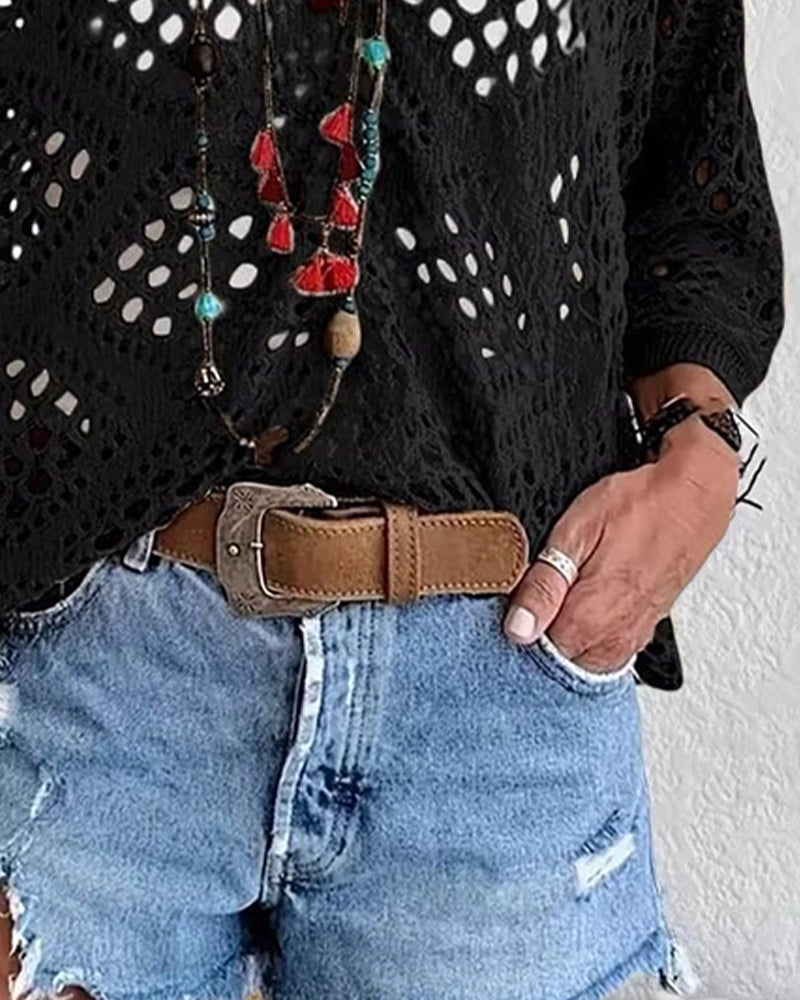 Diamond-Patterned Openwork Loose Top