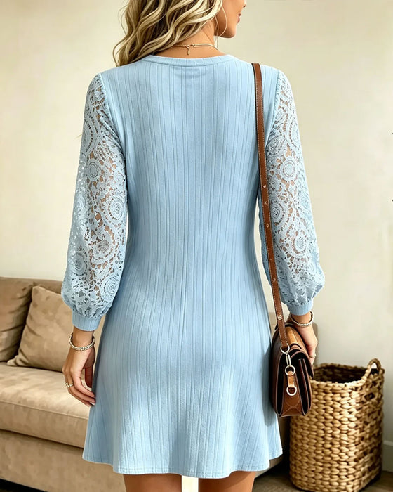 Lace Long Sleeve V-Neck A-Line Dress