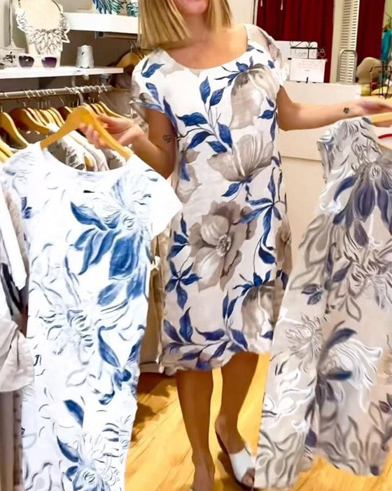 Elegant short-sleeved floral print dress