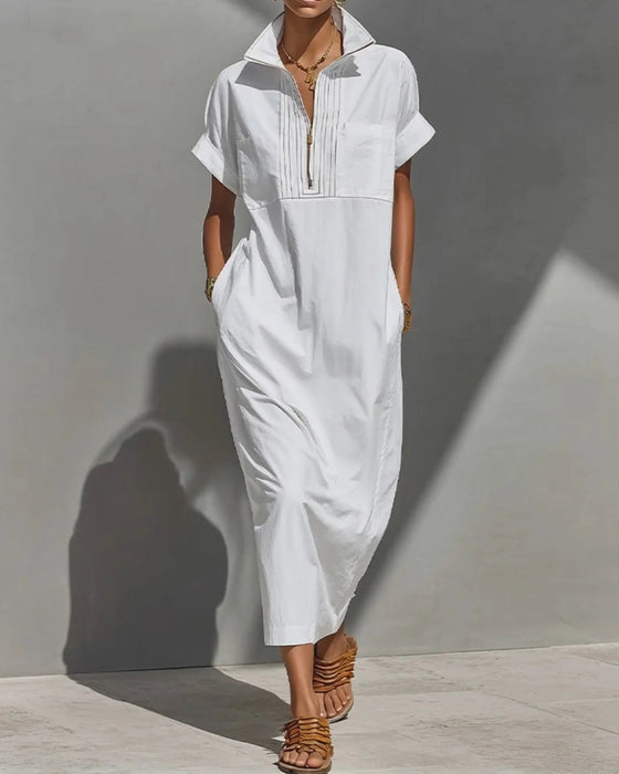 Lapel Zipper Pocket Dress