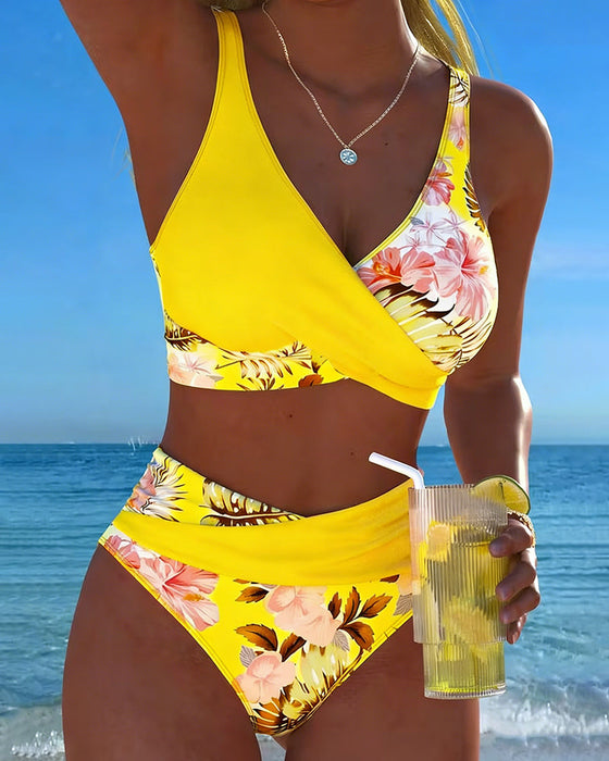 Contrast Floral Split Bikini