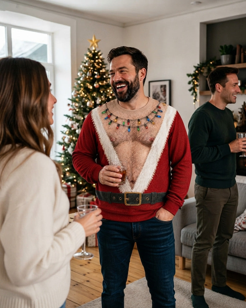 Crew Neck Muscle Print Christmas Style Sweatshirt