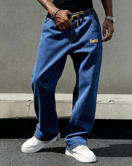 Men's Vintage Elastic Waist Wide Leg Jeans