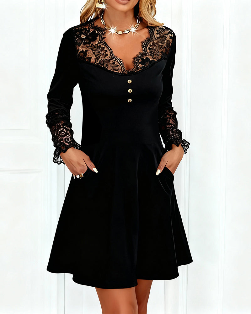 Patchwork V-Neck Elegant Dress