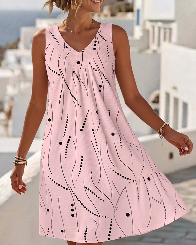 Sleeveless V Neck A-Line Patchwork Dress