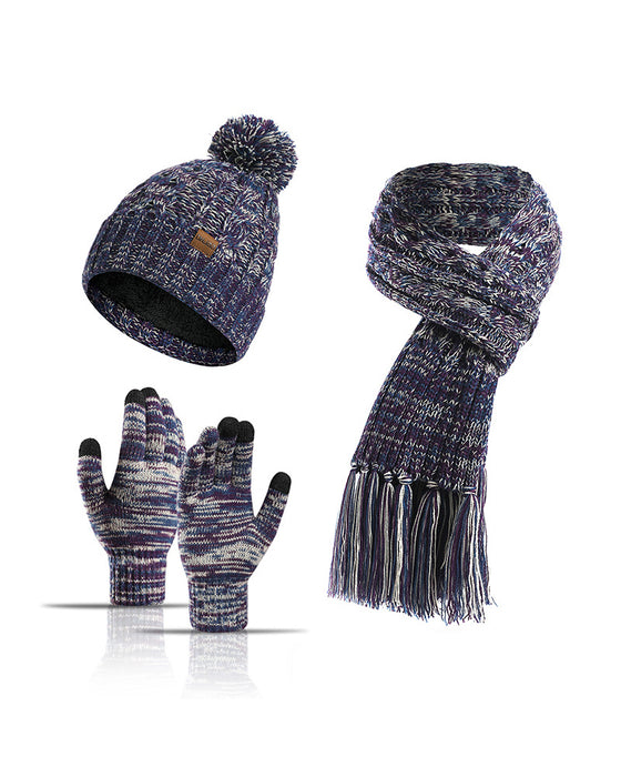 Hat Knitted Wool Three-Piece Set