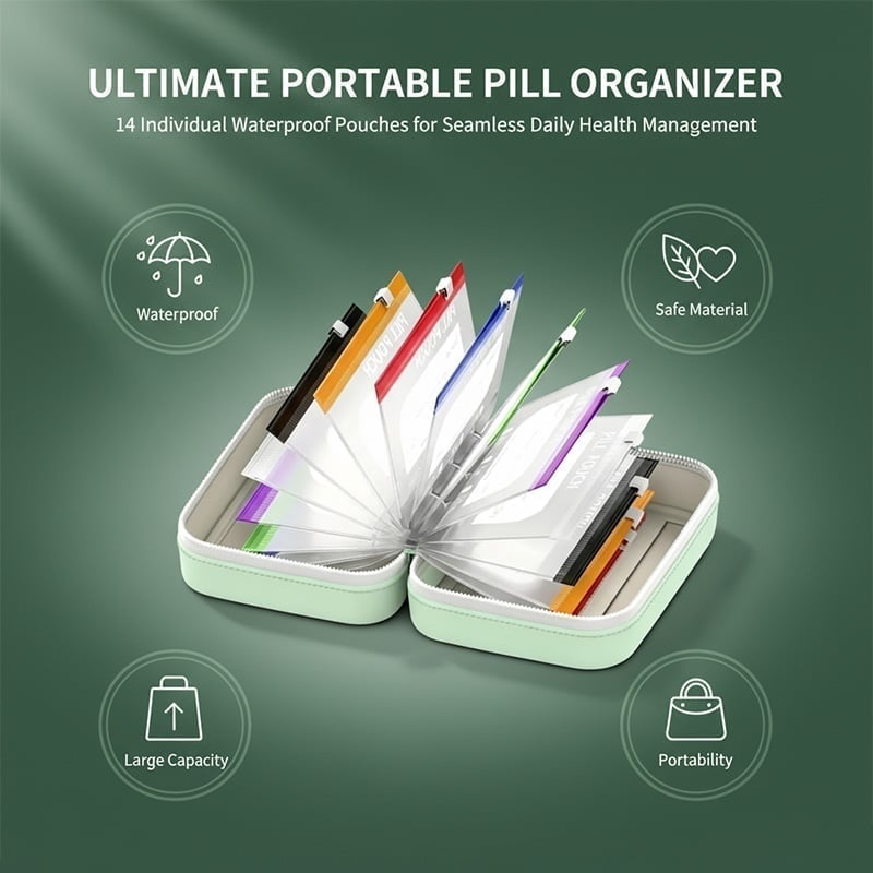 Premium Waterproof PU Travel Pill Organizer Set