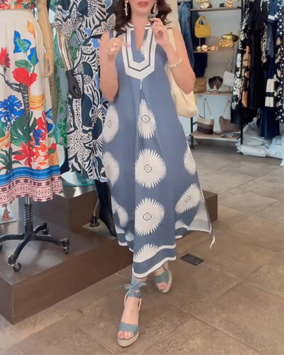 Sunflower Print Sleeveless Dress
