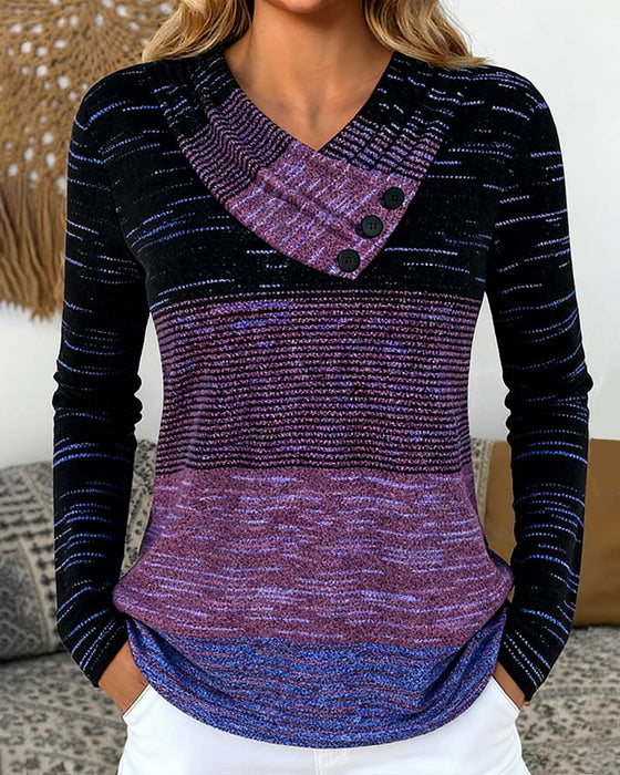 Long-Sleeved Color-Blocked Top