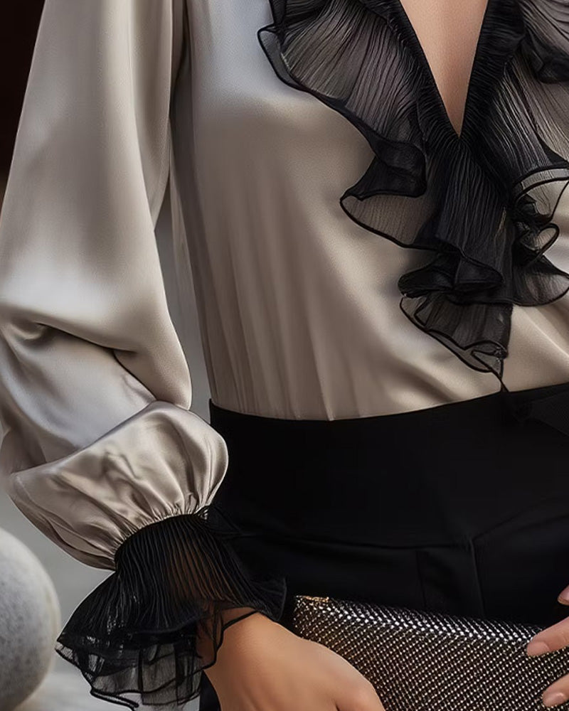 V-Neck Ruffle Casual Blouse