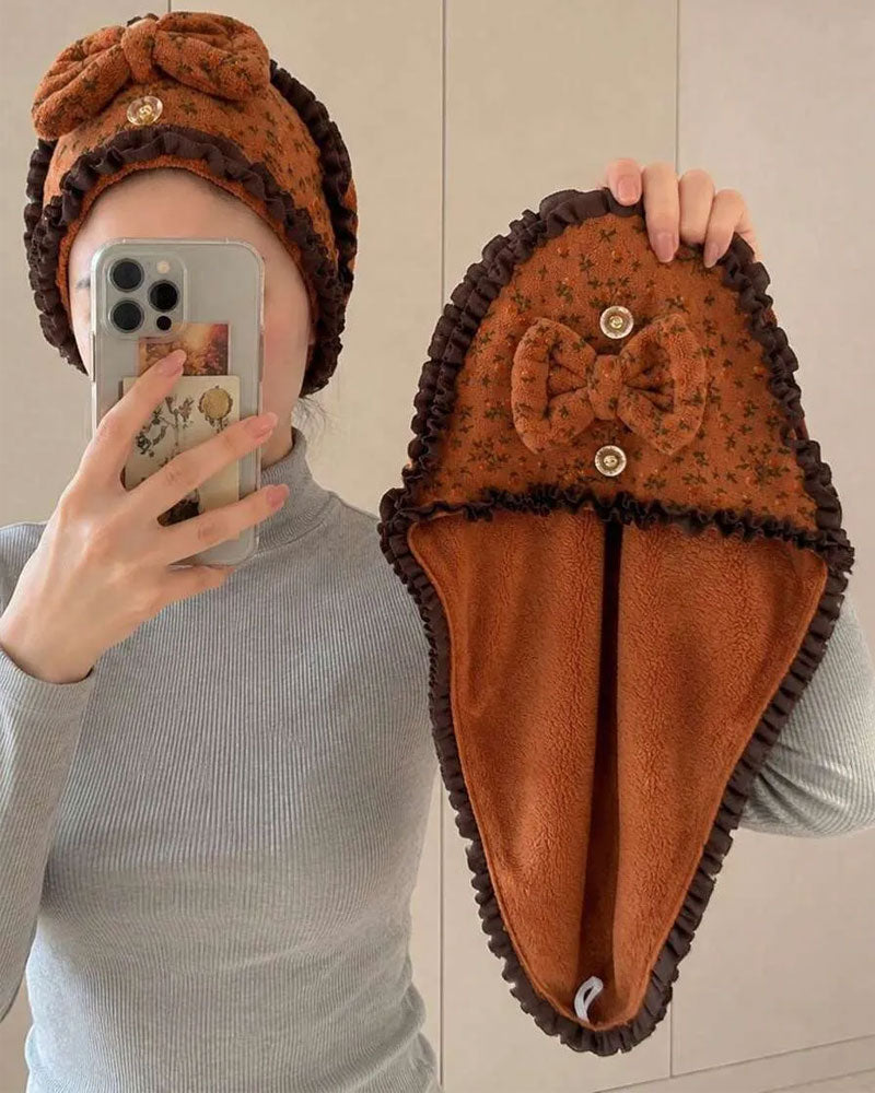1pc Coral Fleece Floral Lace Women's Dry Hair Bath Cap