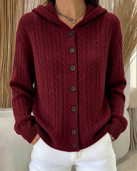Hooded Open Front Knit Cardigan