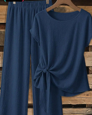 Short Sleeve Blouse + Wide-Leg Pants Set