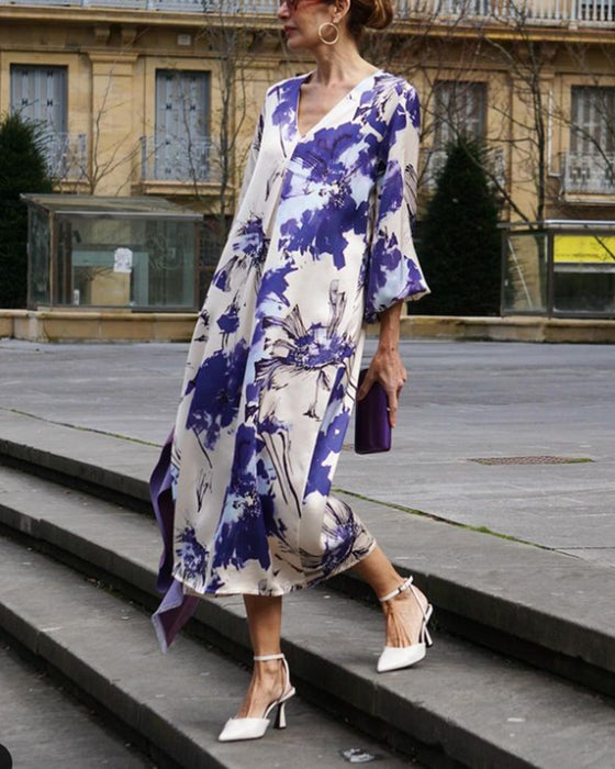 Elegant printed V-neck dress
