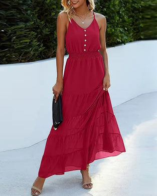 Tiered Cake Spaghetti Strap Maxi Dress