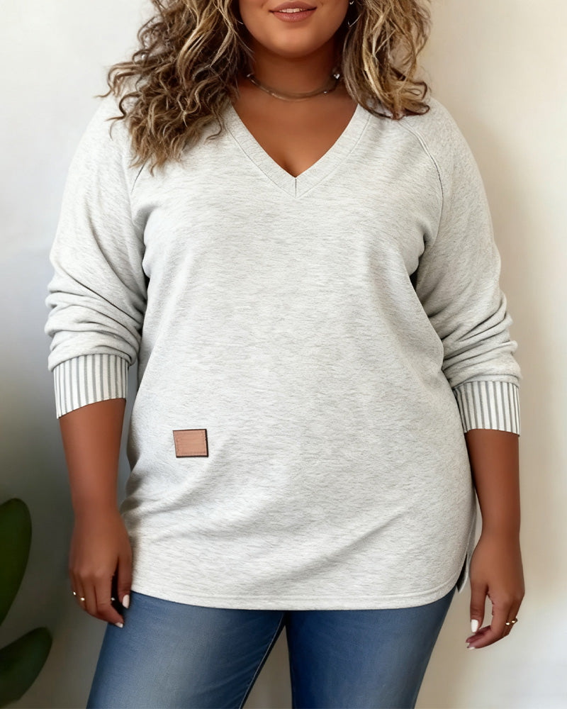 Plus Size V-Neck Long Sleeve Top