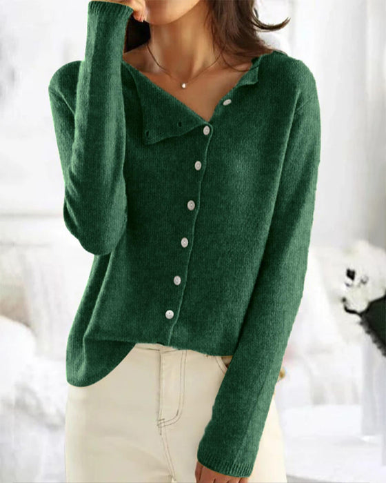 Button Irregular Solid Pullover