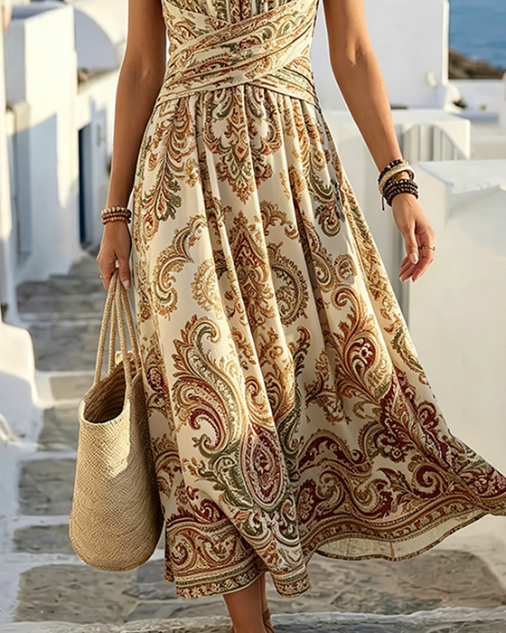 Square Neck Spaghetti Strap Vintage Floral Dress
