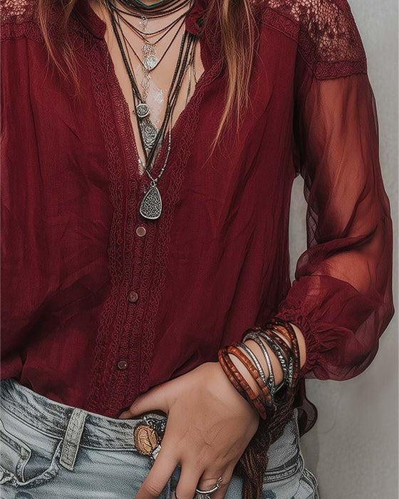 Fashionable Patchwork Lace Blouse