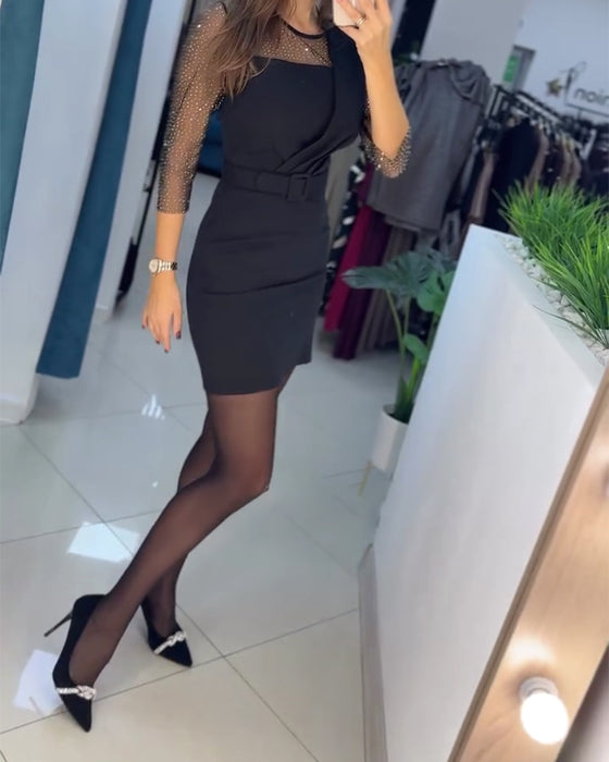 Mesh Hot Rhinestone Slim Fit Hip-Hugging Dress