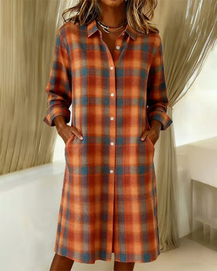 Lapel Plaid Button-Down Shirt Dress