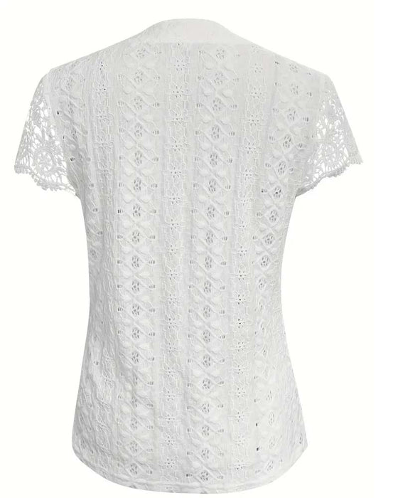 Solid Color Hollow Short-Sleeved Blouse