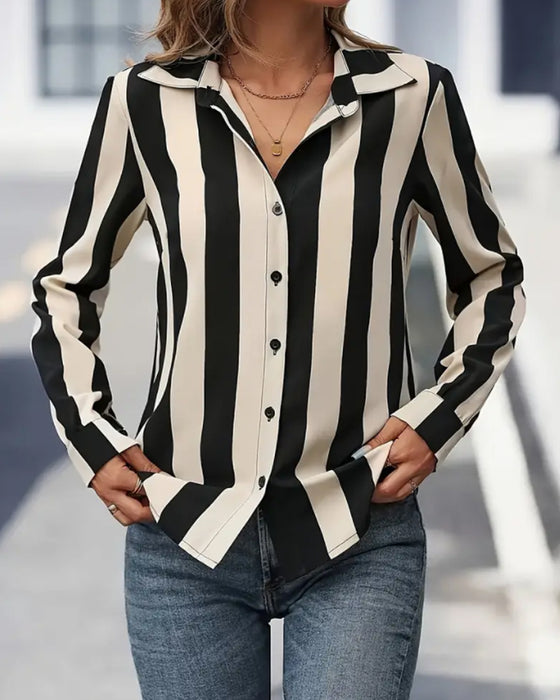 Vertical Striped Collar Button-Down Shirt
