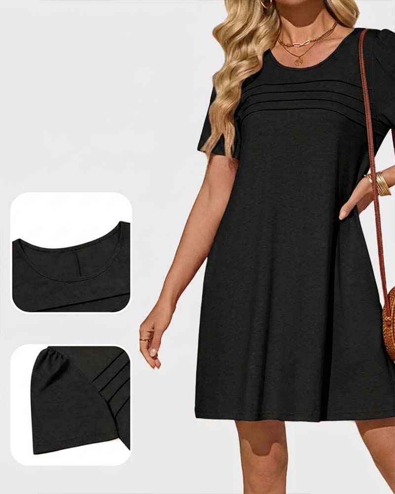 Ruffle Short Sleeve Round Neck Dress