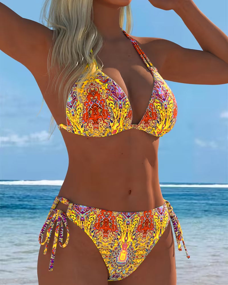 Colored Halter Print Bikini