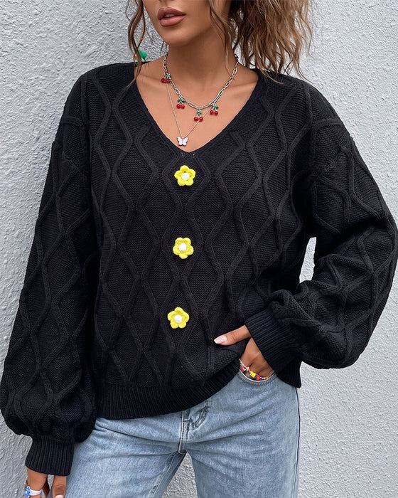 Lantern Sleeve Argyle Fashion Knit Pullover