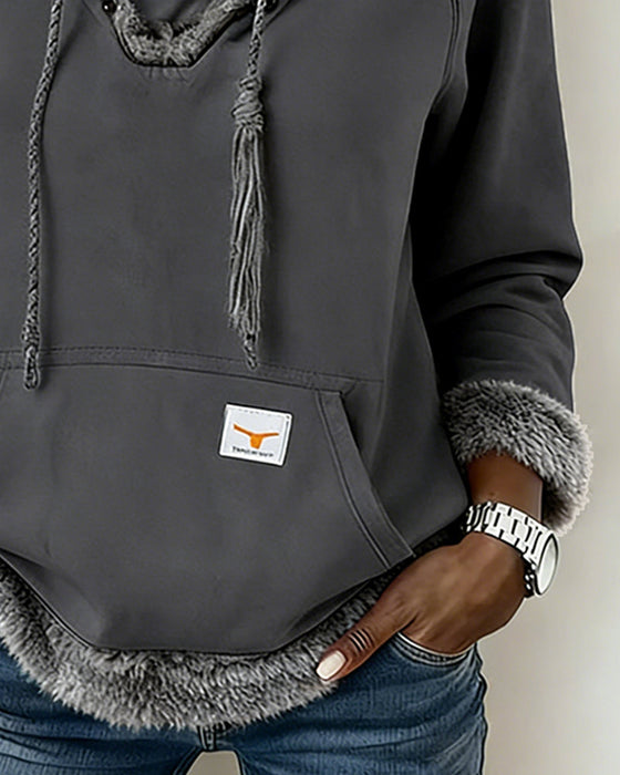 Patchwork Long-Sleeved Pocket Sweatshirt