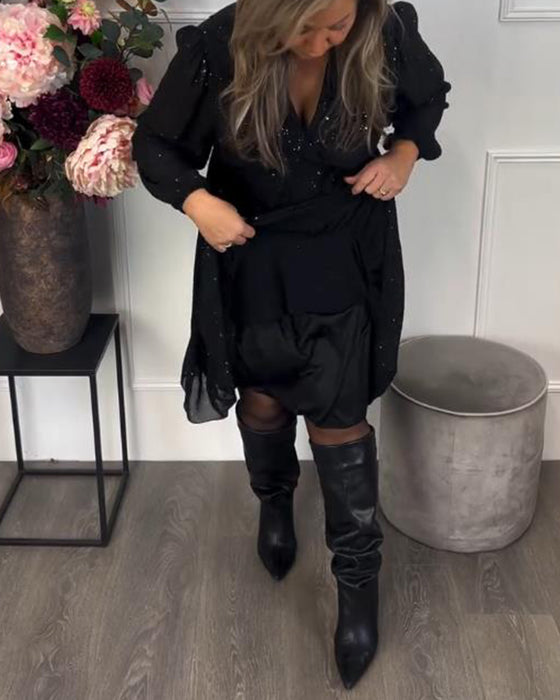 V-Neck Tie-Waist Shimmer Dress