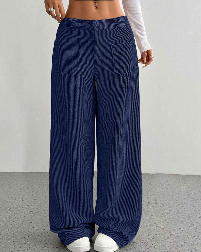 Front Back Pocket Solid Straight Leg Long Pant