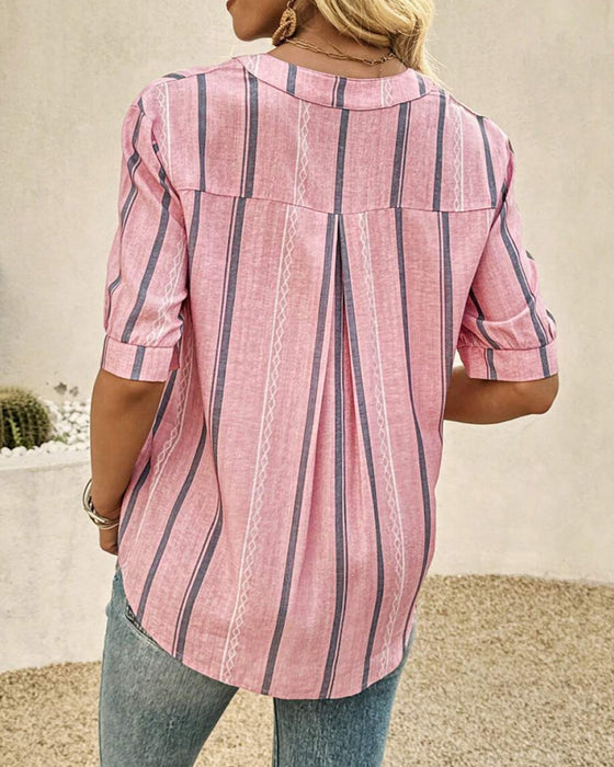 V-Neck Casual Striped Blouse