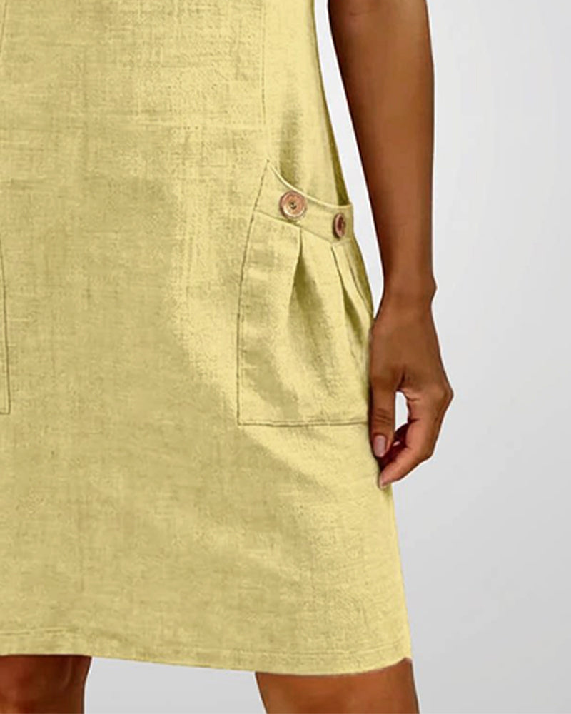 Zipper Pocket Cotton Linen Dress