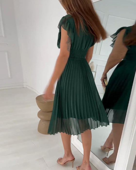 Women's Elegant Ruffle Sleeve Pleated dress