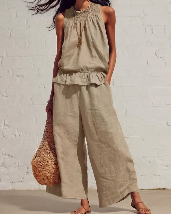 Sleeveless Ruffle Wide-Leg Pants Set