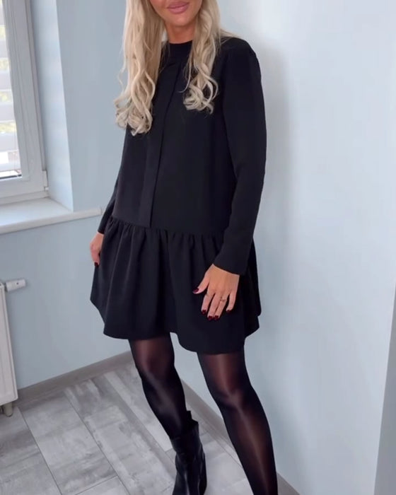 Long-Sleeved Pleated A-Line Dress