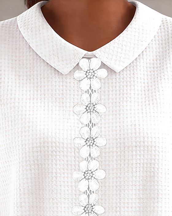 Waffle-knit shirt with 3D floral collar