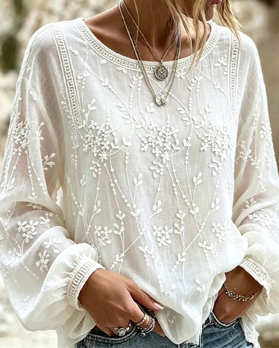 Three-Dimensional Flower Lantern Sleeve Blouse