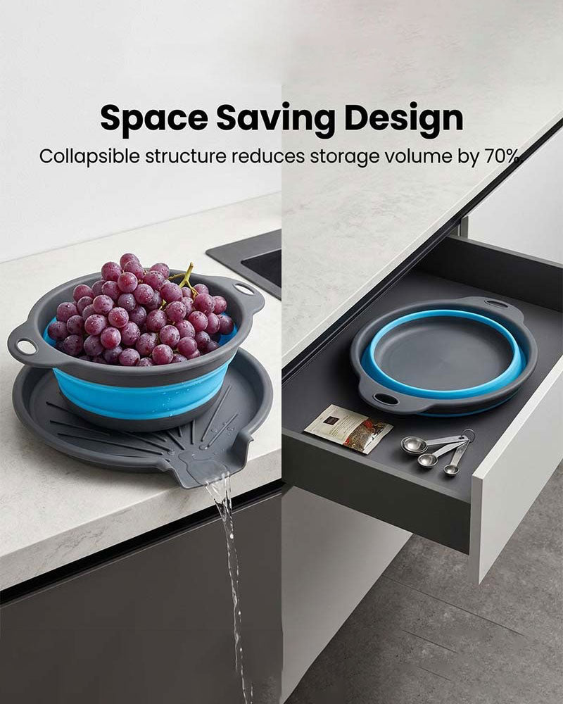 Collapsible Kitchen Strainer Colander Set with Drainage Base Tray