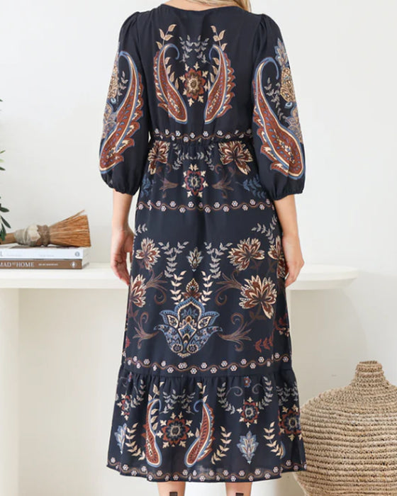 V-Neck Bubble Sleeve Dress
