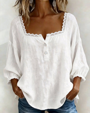 Square Neck Lace Puff Sleeve Blouse