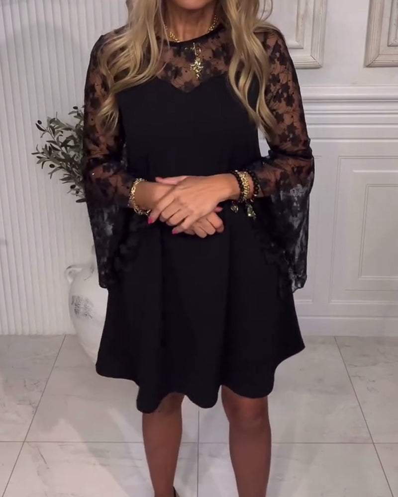 Solid Color Bell Sleeve Patchwork Dress